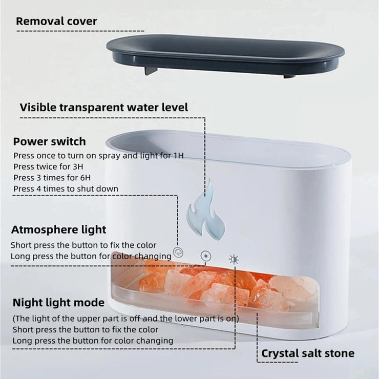 Salt Flame Aromatherapy Machine: Decorative Mist Diffuser with Realistic Flame Effect"