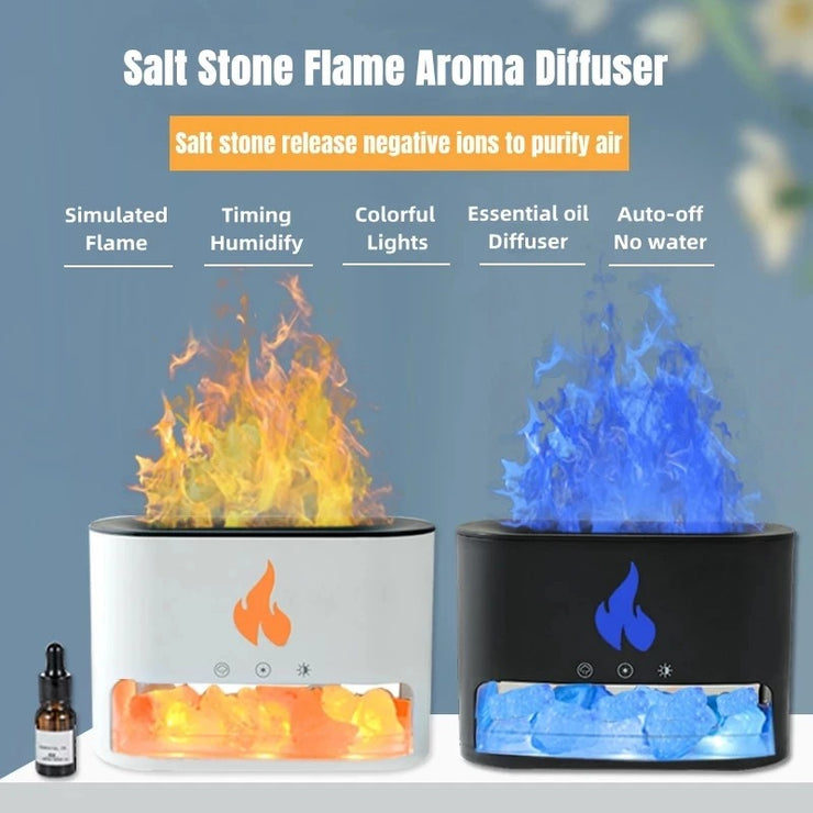 Salt Flame Aromatherapy Machine: Decorative Mist Diffuser with Realistic Flame Effect"